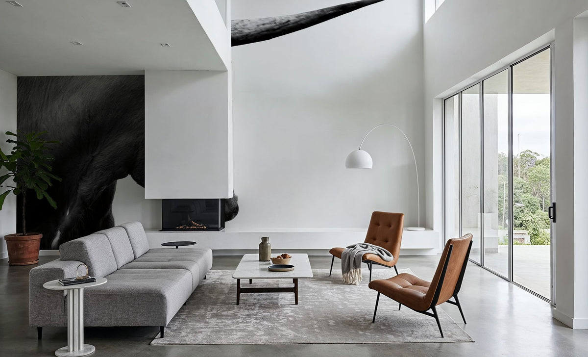 Longhorn Sunset Graze BW Mural Wallpaper - room preview 05