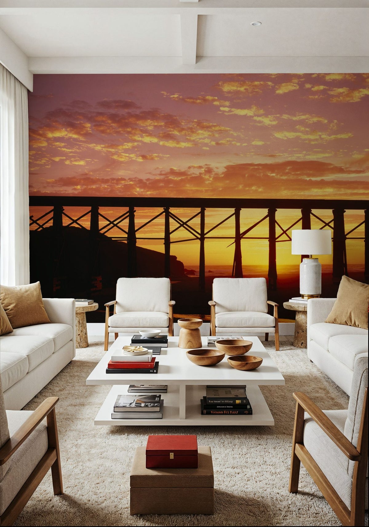 Sunset Pier Silhouette Mural Wallpaper - room preview 05