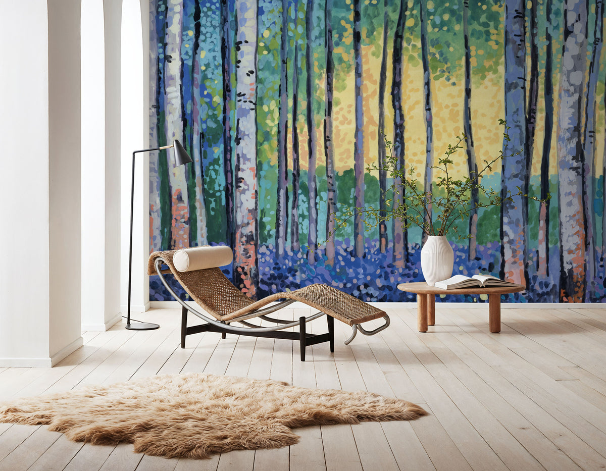 Birch Forest Flower Garden Mural Wallpaper - room preview 05