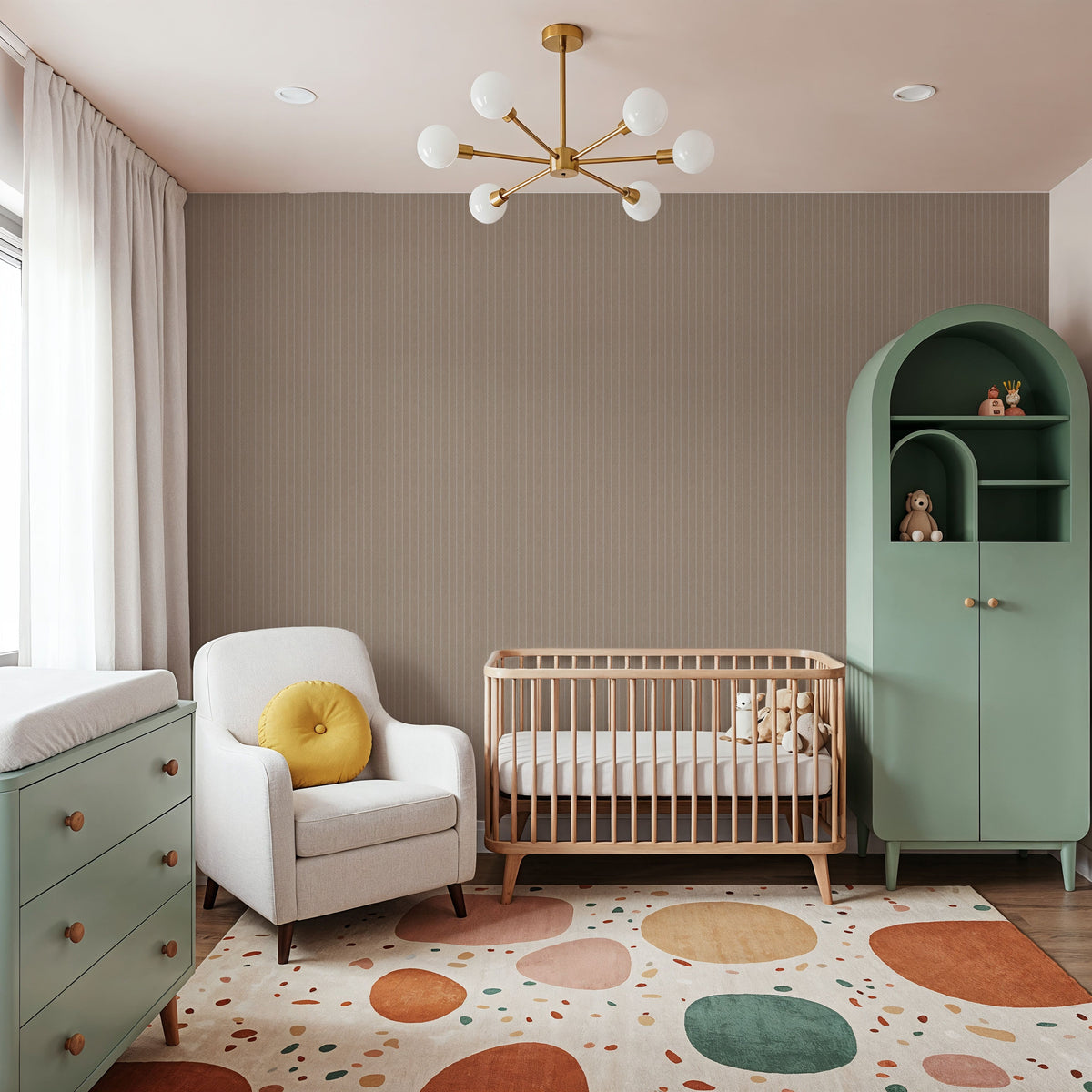 Tailor's Pin Stripe, Tan Mural Wallpaper - room preview 05