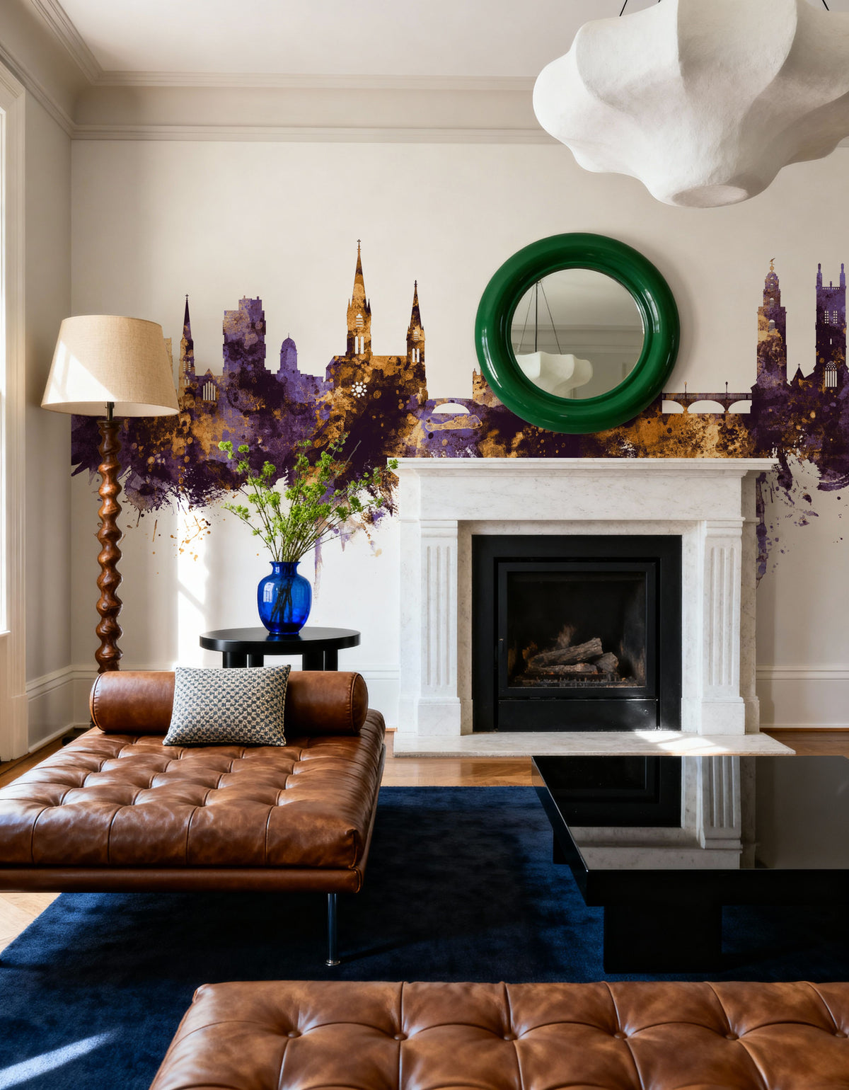 Cork Ireland Skyline Purple & Gold Mural Wallpaper - room preview 05