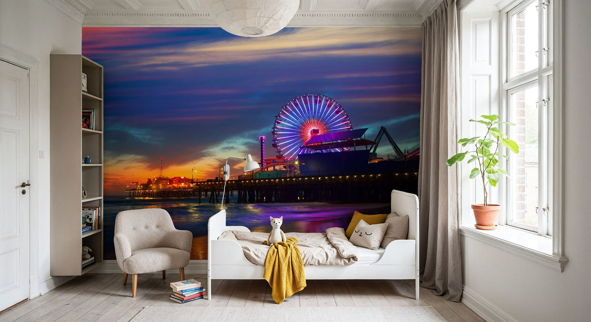 Santa Monica Pier Sunset Purple Mural Wallpaper - room preview 05