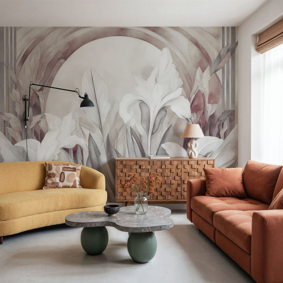 Irises At Sunrise Red Mural Wallpaper - room preview 05