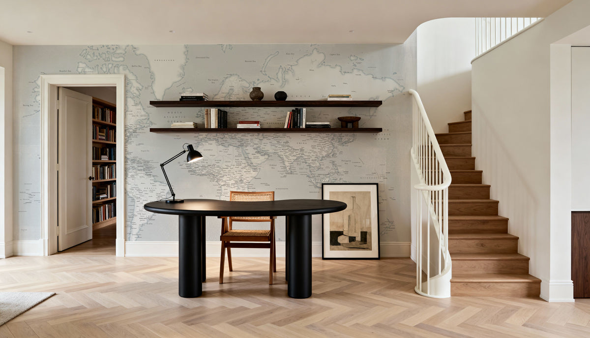 World Map Cities - Maeli Cold Mural Wallpaper - room preview 05