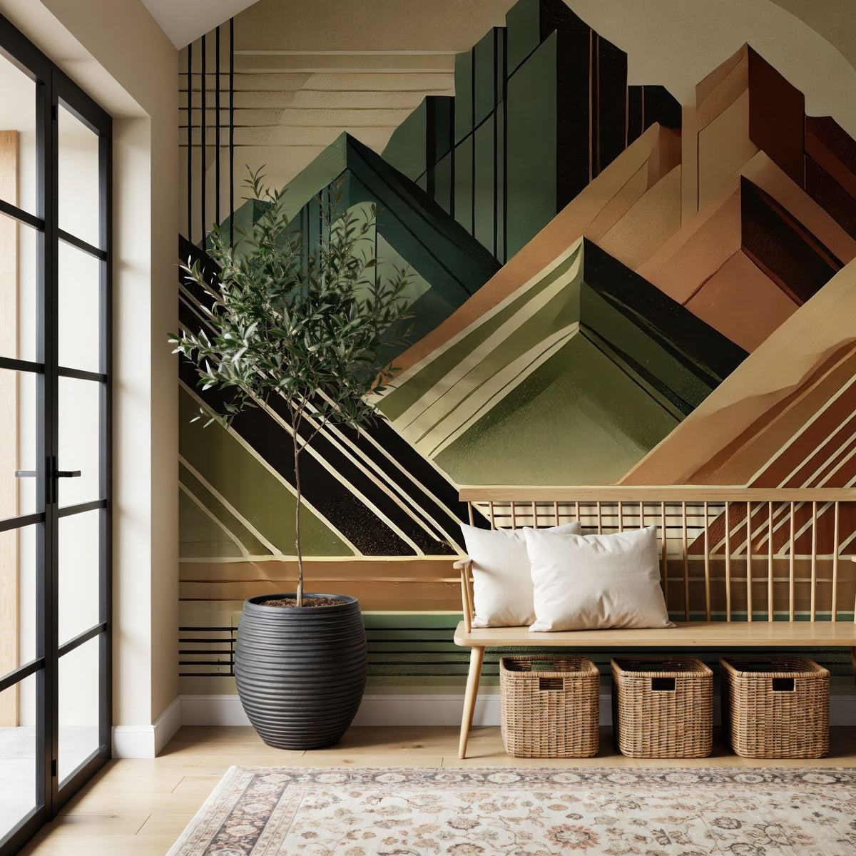 Elegant Art Deco Mountain Peaks Mural Wallpaper - room preview 05