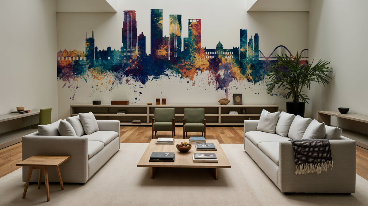 Dhaka Bangladesh Skyline Blue & Bronze Mural Wallpaper - room preview 05