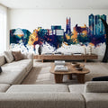 Scunthorpe England Skyline Blue & Bronze Mural Wallpaper - room preview 05