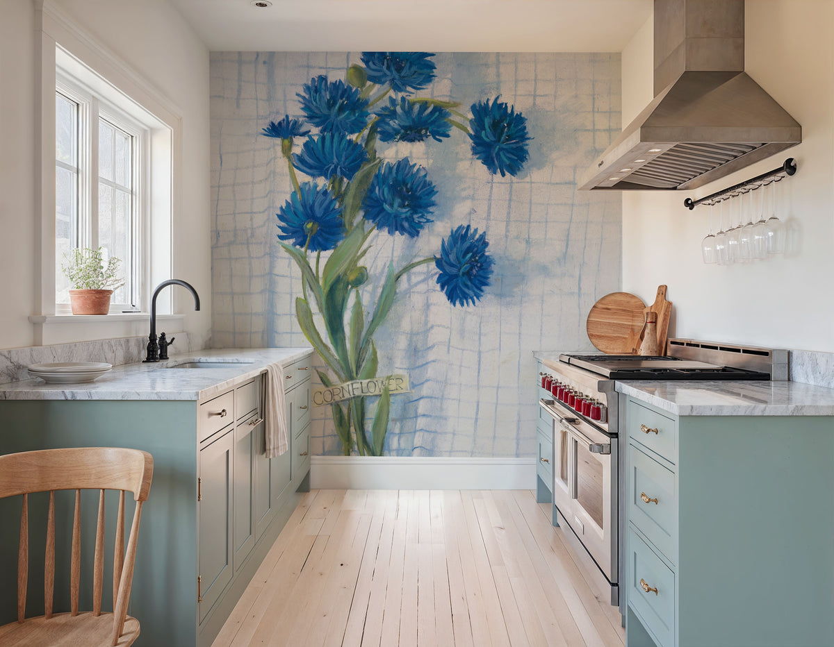 Cornflowers on Linen Mural Wallpaper - room preview 05