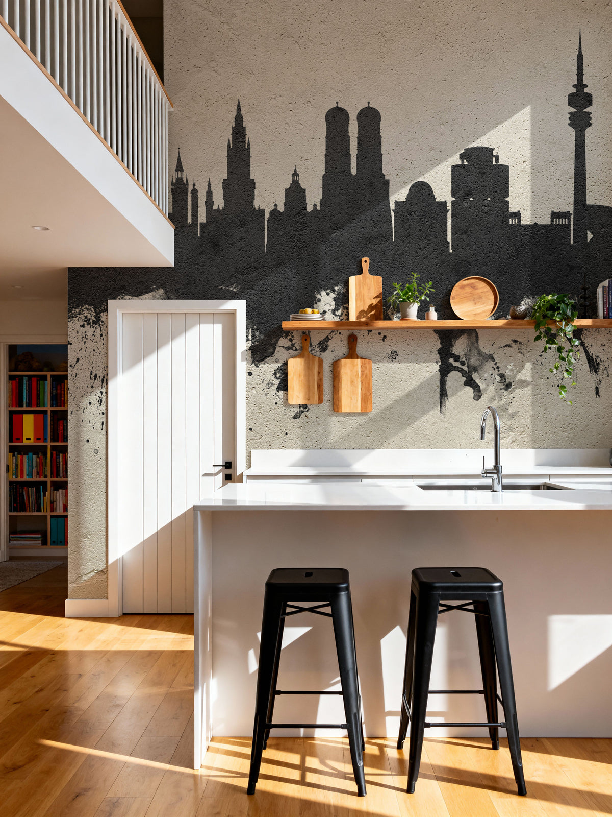Munich Skyline Concrete Mural Wallpaper - room preview 05