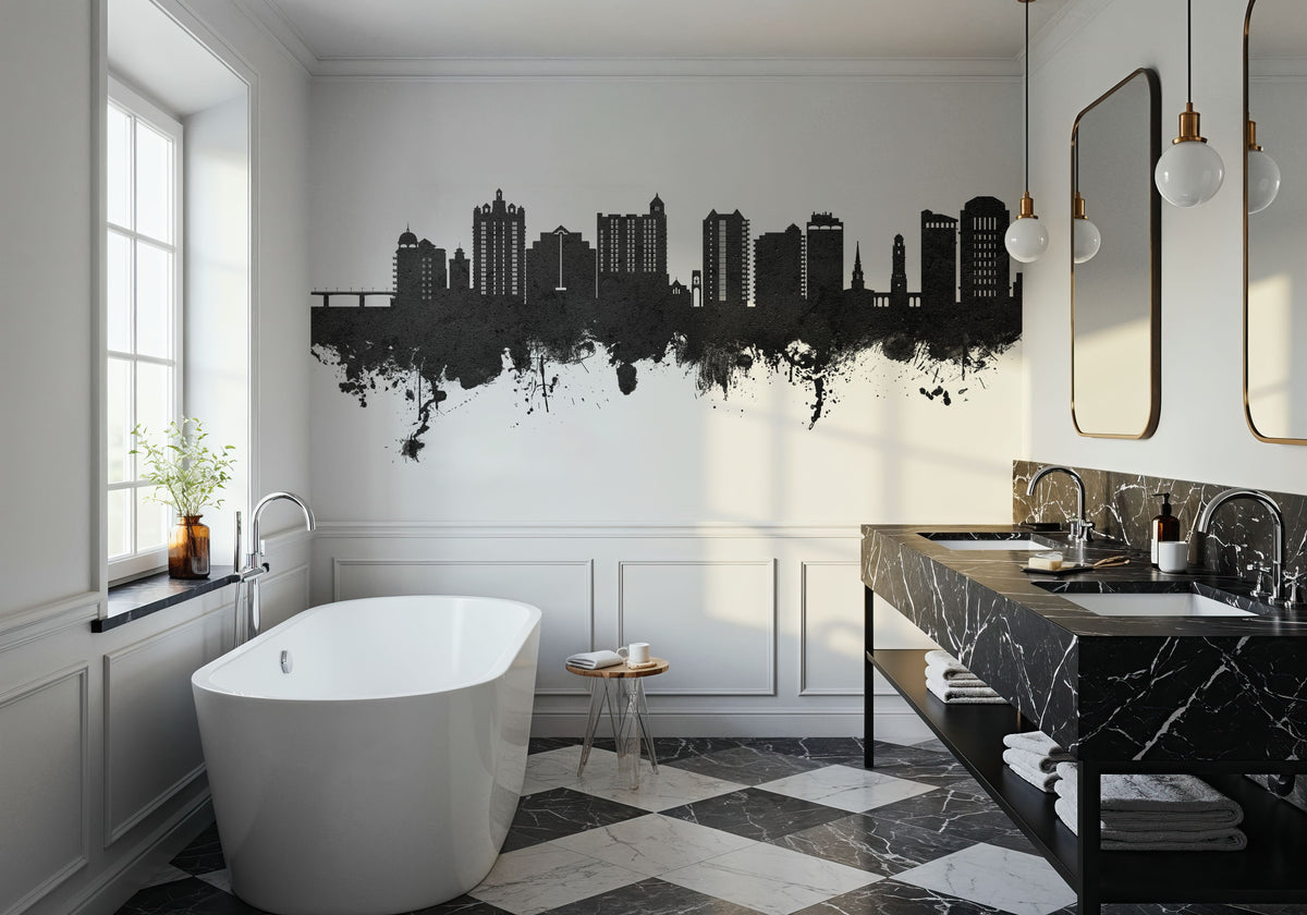 Sarasota Florida Skyline Black & White Mural Wallpaper - room preview 05