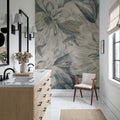 Peony Study - Cream and Teal Mural Wallpaper - room preview 05