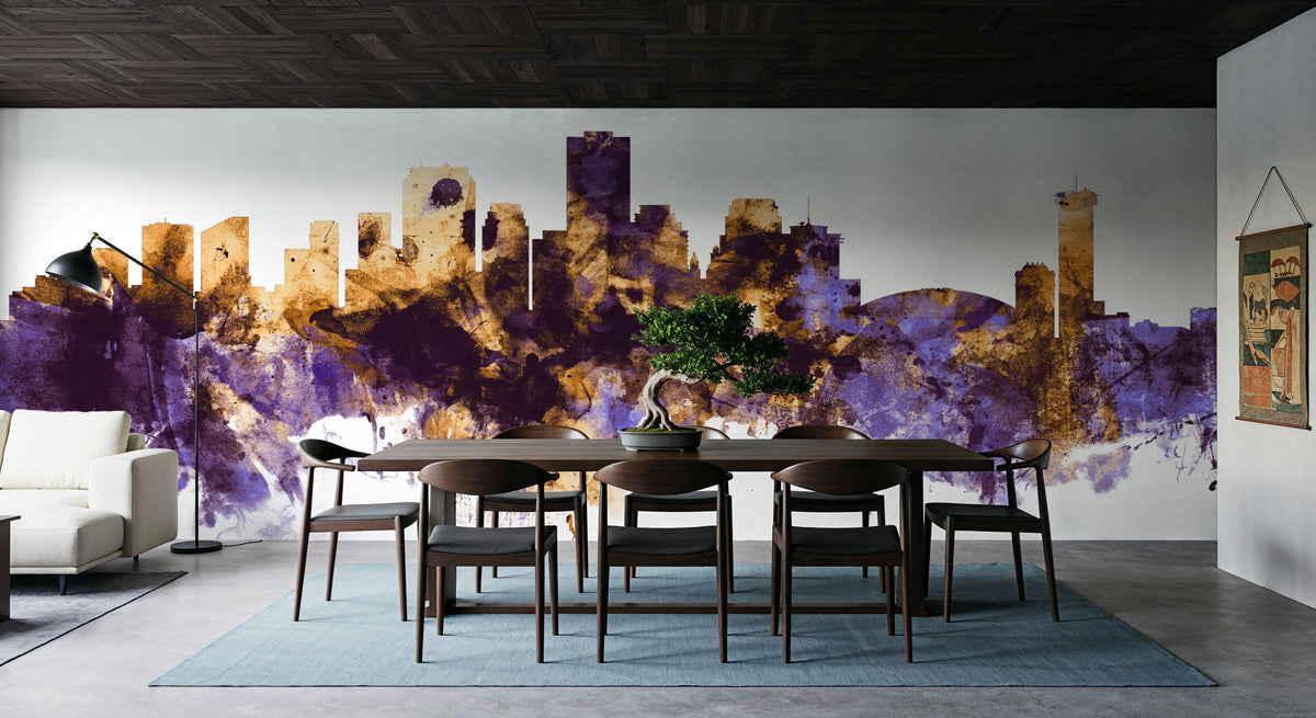 New Orleans Louisiana Skyline Purple & Gold Mural Wallpaper - room preview 05