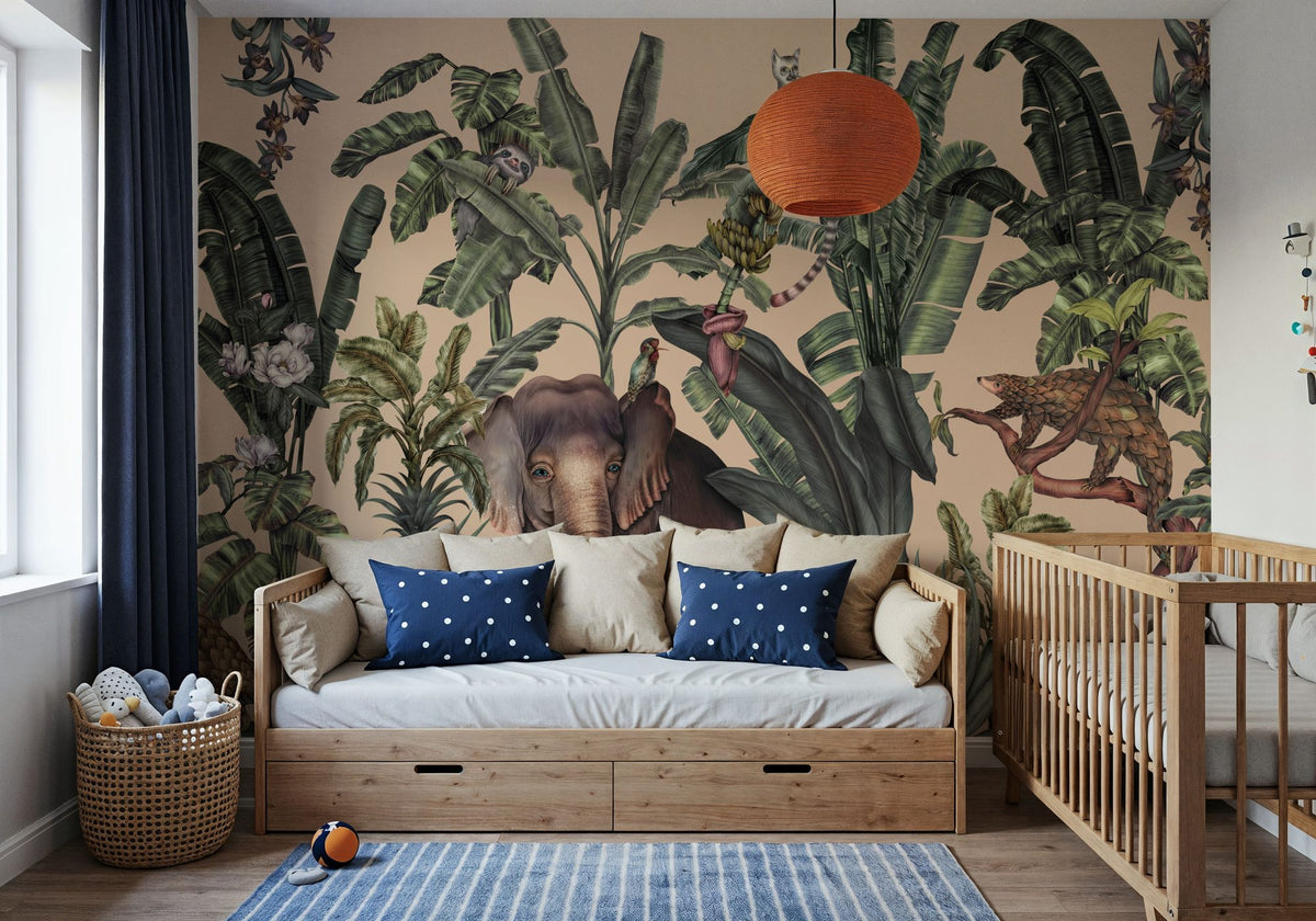 Jungle Kingdom, Beige Mural Wallpaper - room preview 05