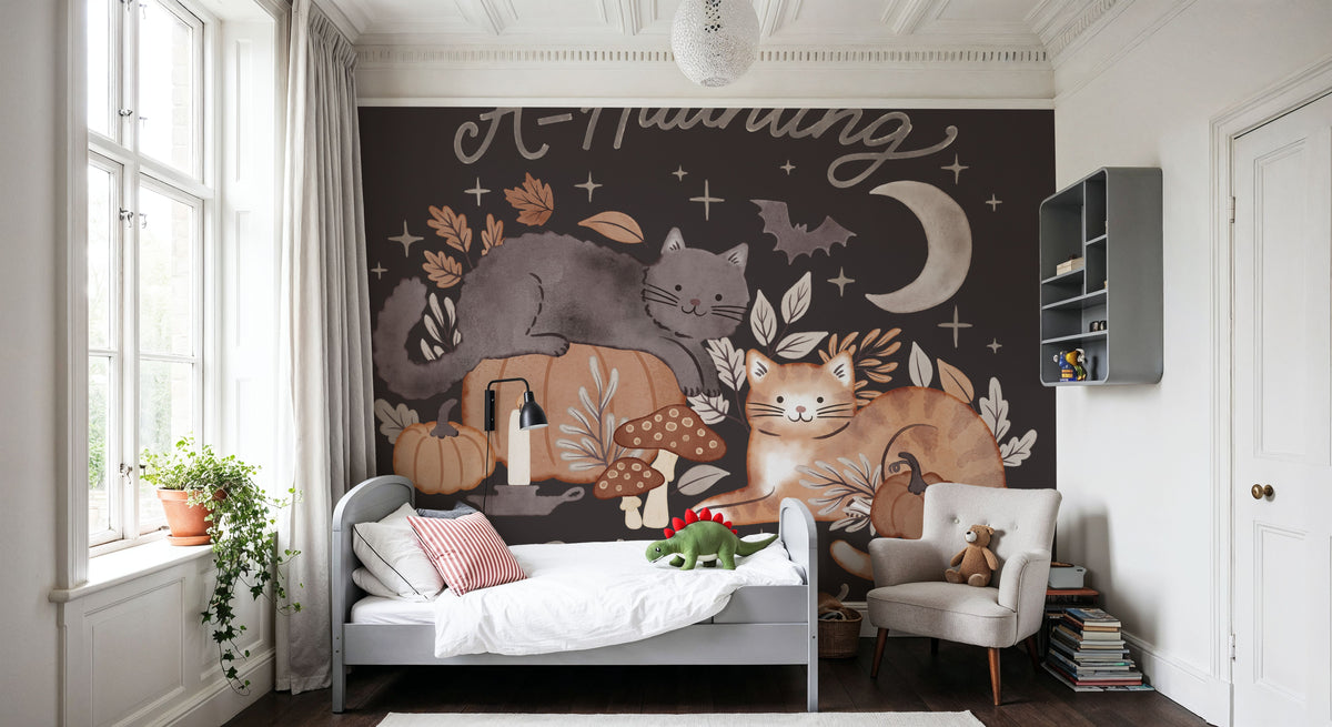 Pumpkins and Paws III Dark Mural Wallpaper - room preview 05