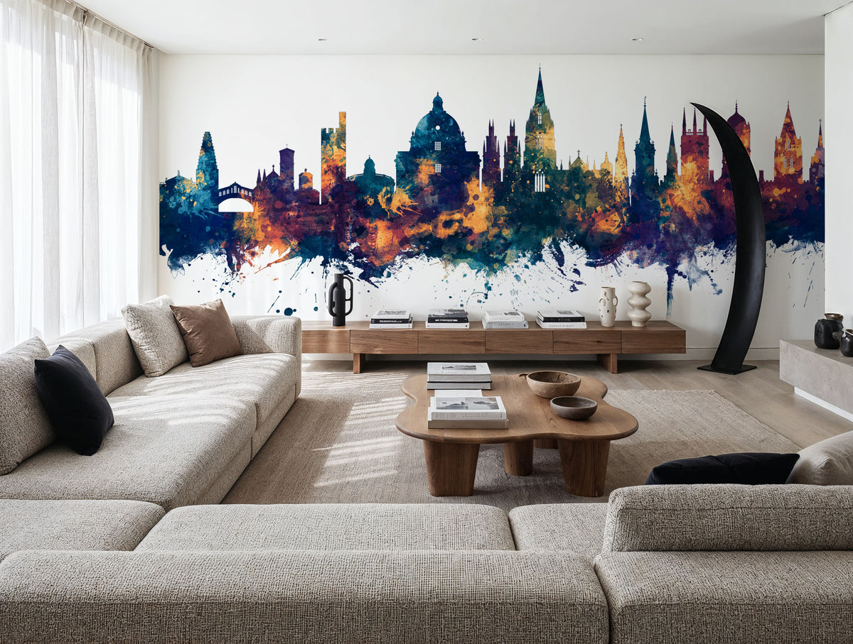 Oxford England Skyline Blue & Bronze Mural Wallpaper - room preview 05