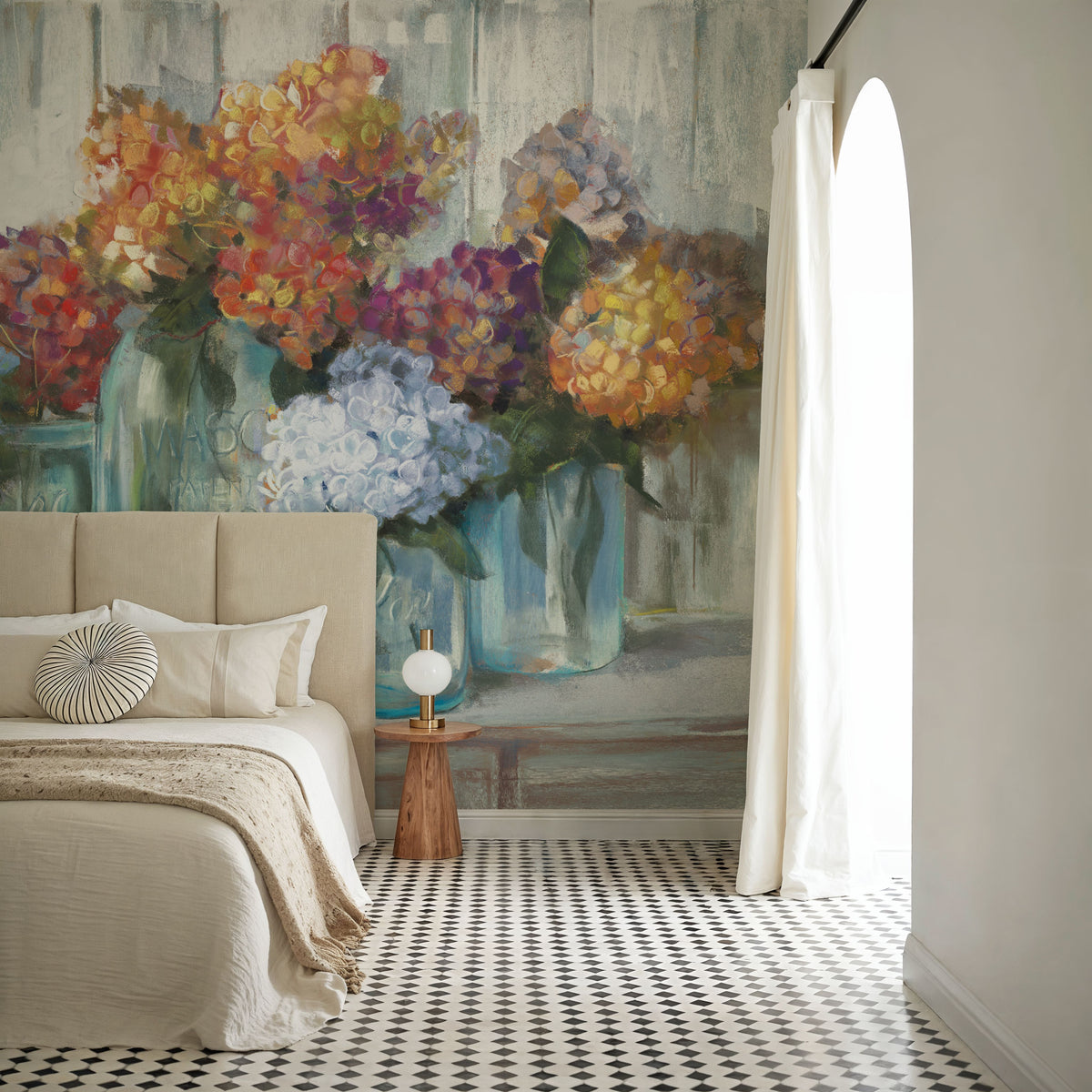 Hydrangeas in Glass Jars Blue Mural Wallpaper - room preview 05