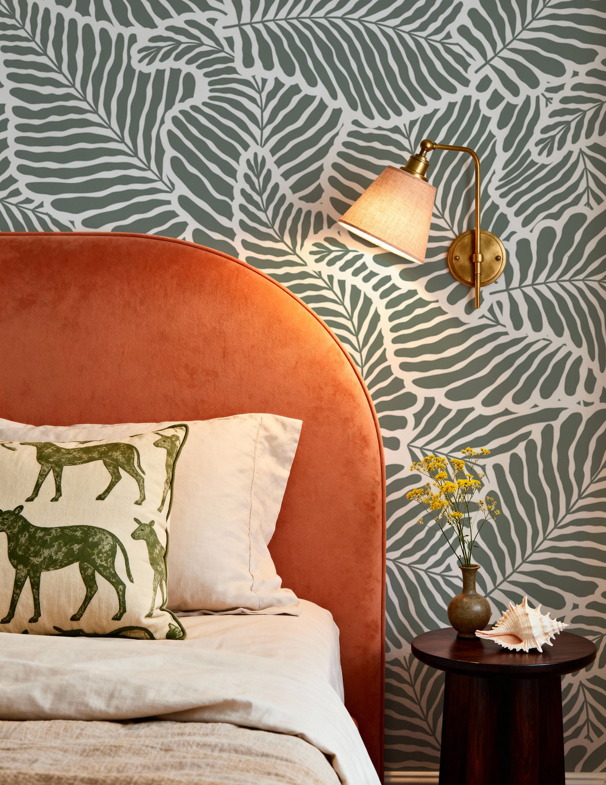 Fern Cut-Outs Pattern, Khaki Mural Wallpaper - room preview 05