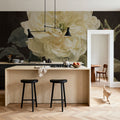 Heirloom White Rose on Black Mural Wallpaper - room preview 05