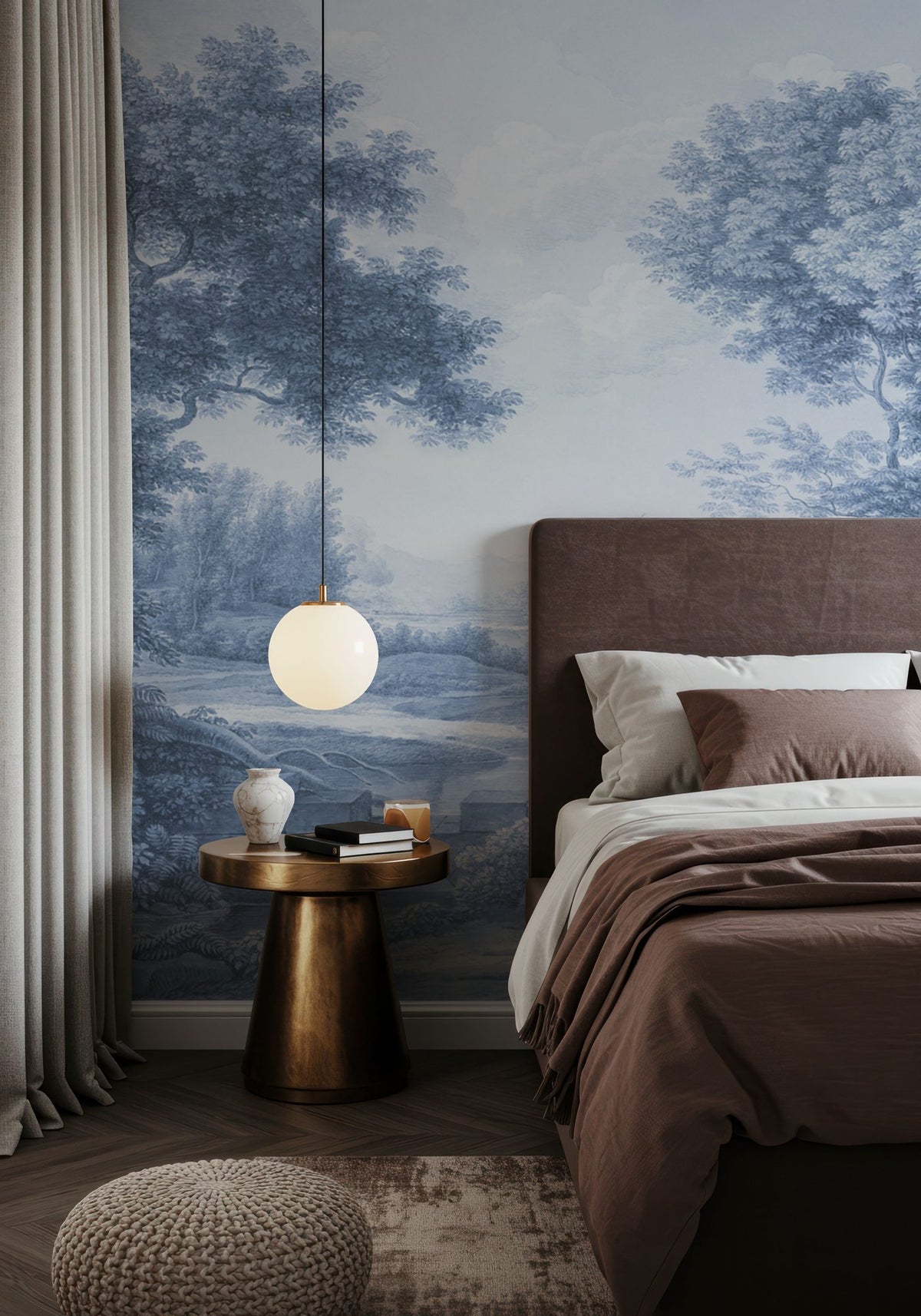 Riverbank Oak Landscape, Blues Mural Wallpaper - room preview 05