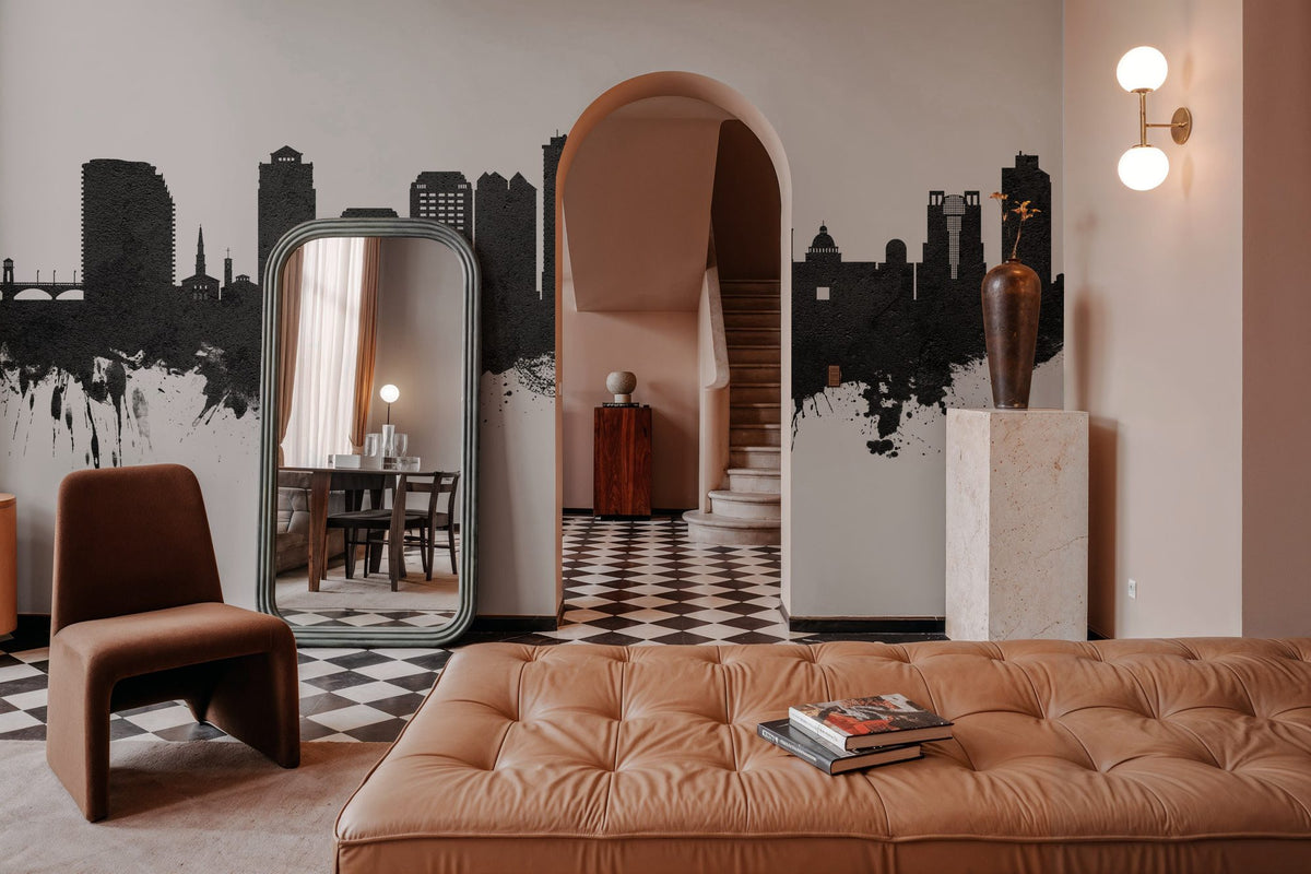 West Palm Beach Florida Skyline Black & White Mural Wallpaper - room preview 05