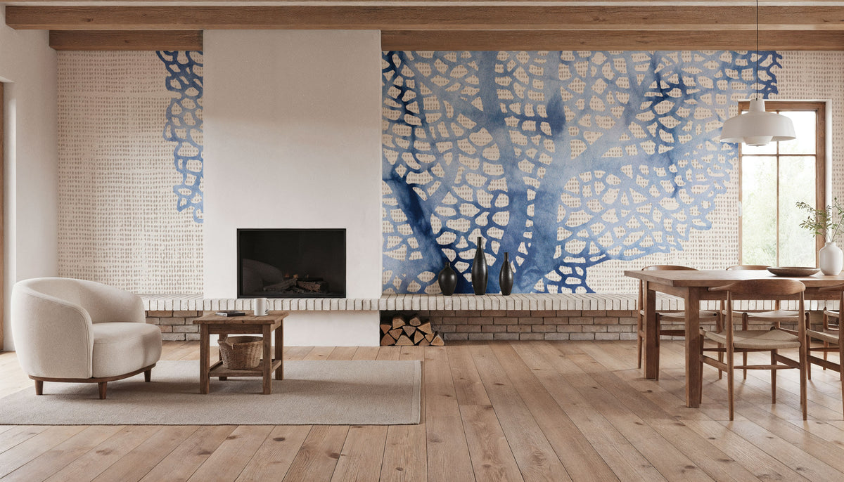 Shibori Coral II on Linen Mural Wallpaper - room preview 05