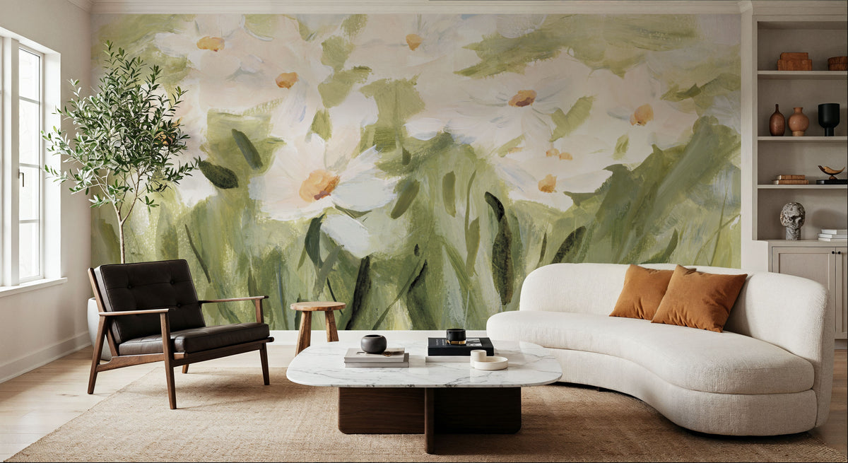 Daisy Meadow Mural Wallpaper - Warm Tone - room preview 05