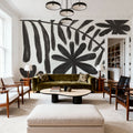 Fern and Flower Black Mural Wallpaper - room preview 05