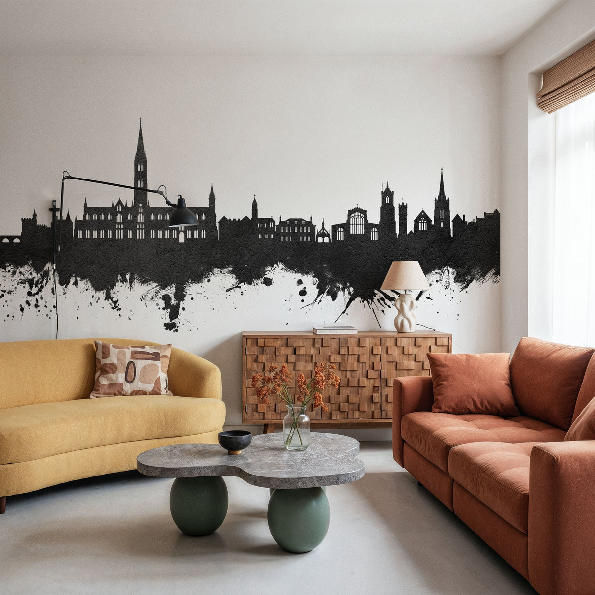 Salisbury England Skyline Black & White Mural Wallpaper - room preview 05