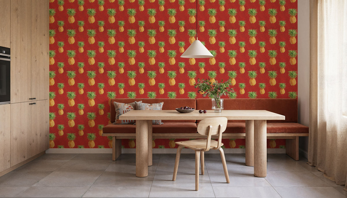 Pineapple Paradise Red Mural Wallpaper - room preview 05