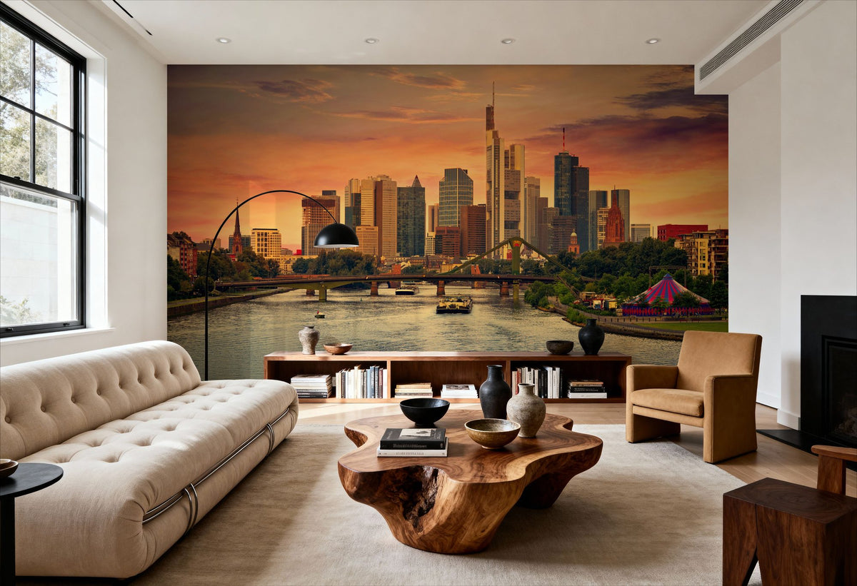 Frankfurt Skyline At Sunset Mural Wallpaper - room preview 05