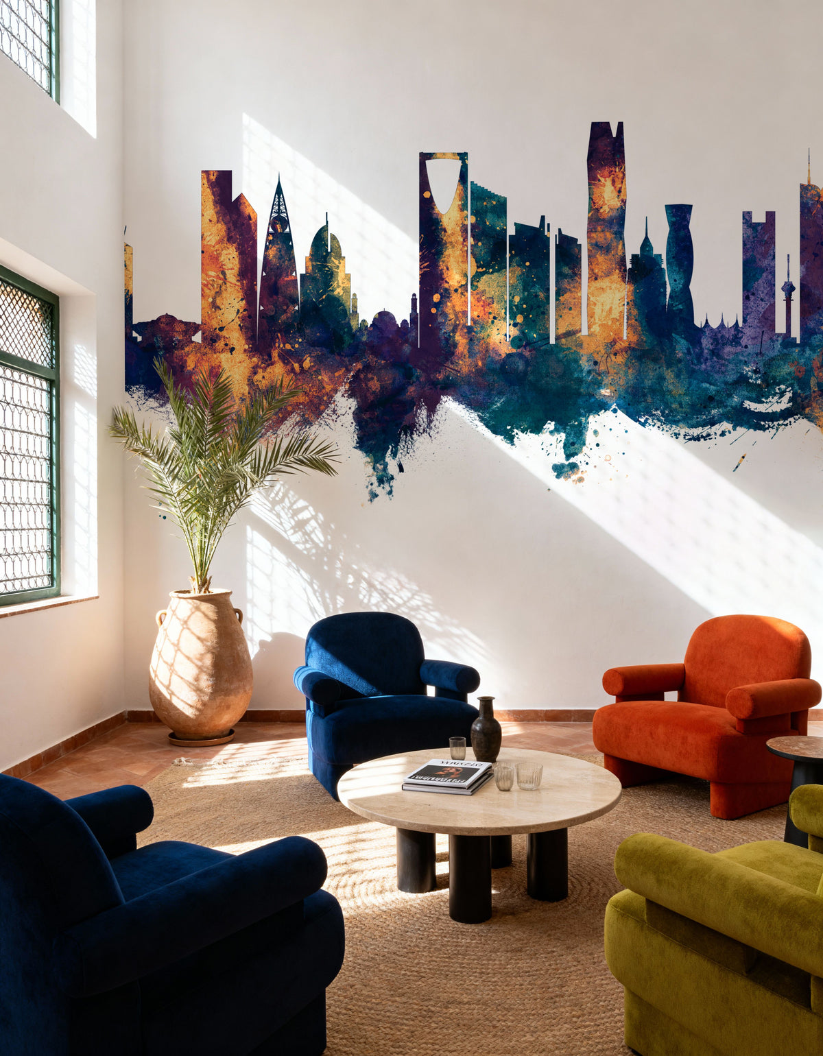 Riyadh Saudi Arabia Skyline Blue & Bronze Mural Wallpaper - room preview 05