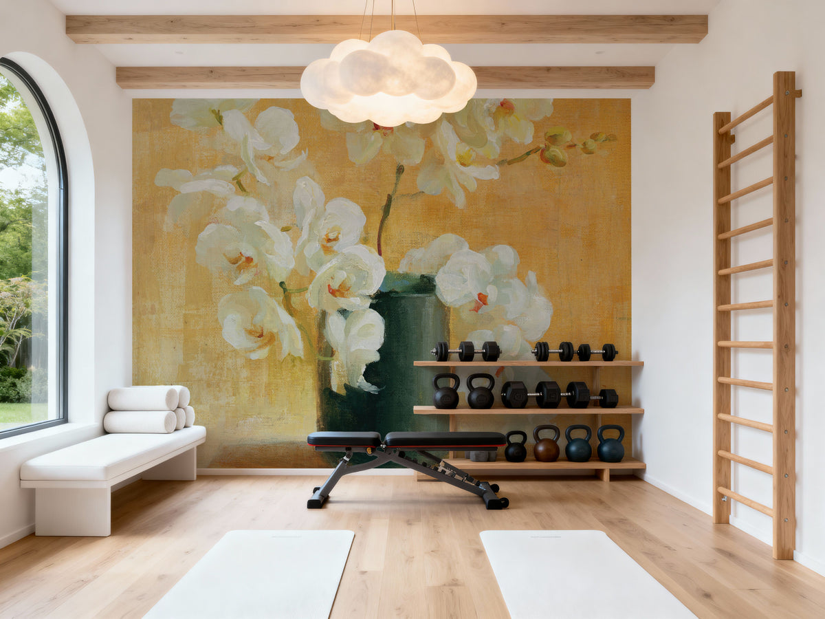 White Orchids in Black Vase Mural Wallpaper - room preview 05