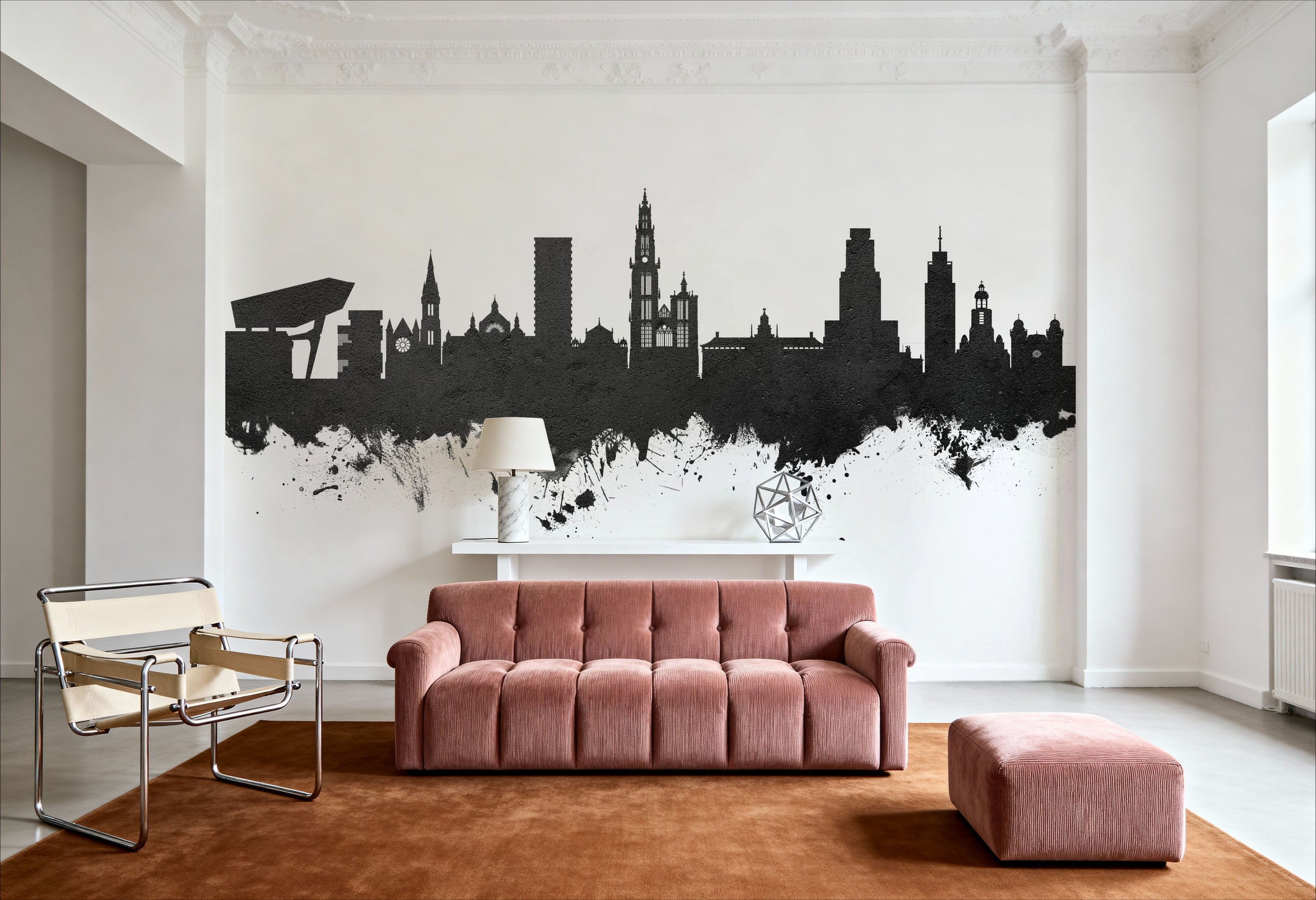 Antwerp Belgium Skyline Black & White Mural Wallpaper