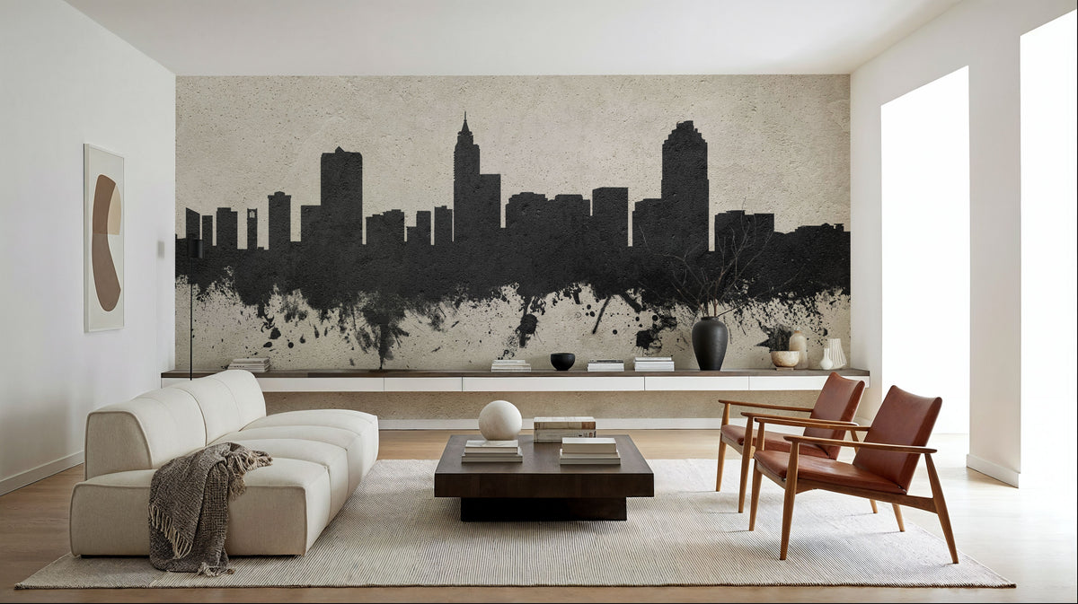 Raleigh North Carolina Skyline Concrete Mural Wallpaper - room preview 05