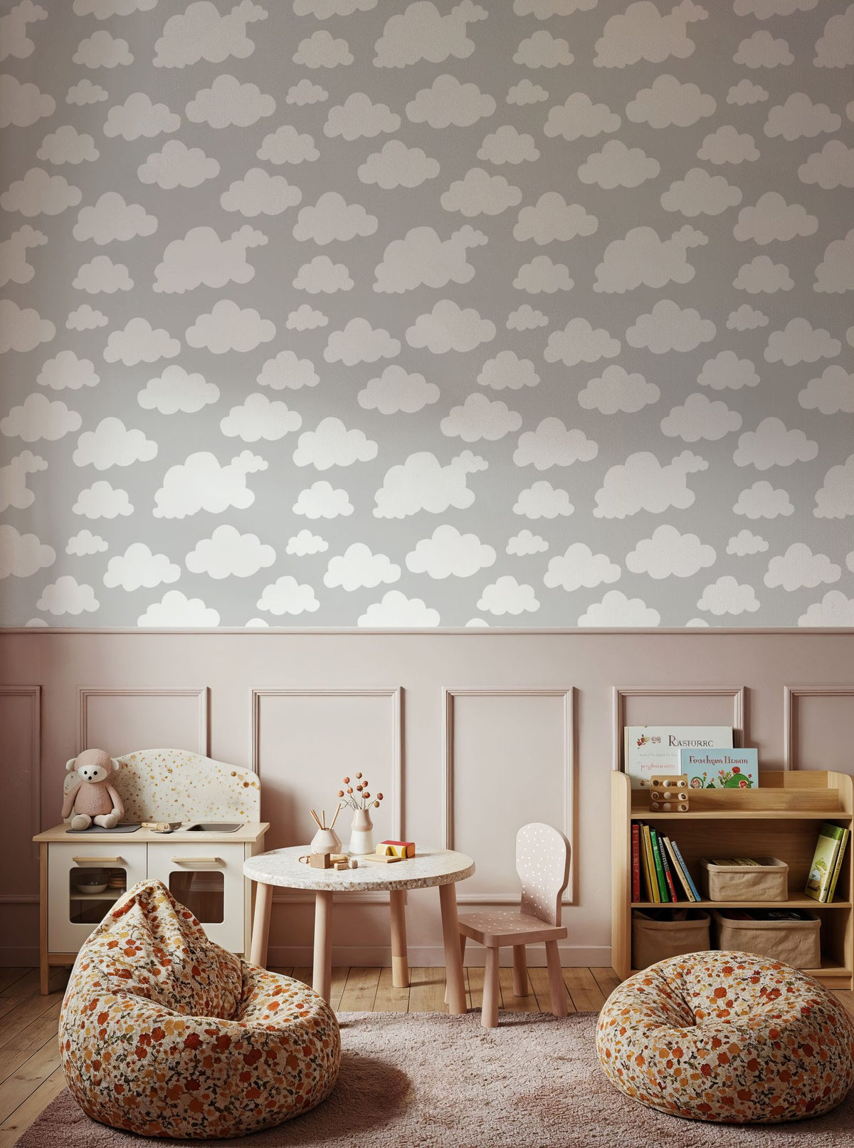 Cloudy Thoughts Gray Mural Wallpaper - room preview 05