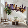 Swindon England Skyline Purple & Gold Mural Wallpaper - room preview 05