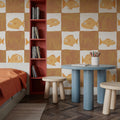 Fish Checkers, Warm Brown Mural Wallpaper - room preview 05