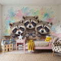 Raccoons - Cute Baby Animals Series Mural Wallpaper - room preview 05