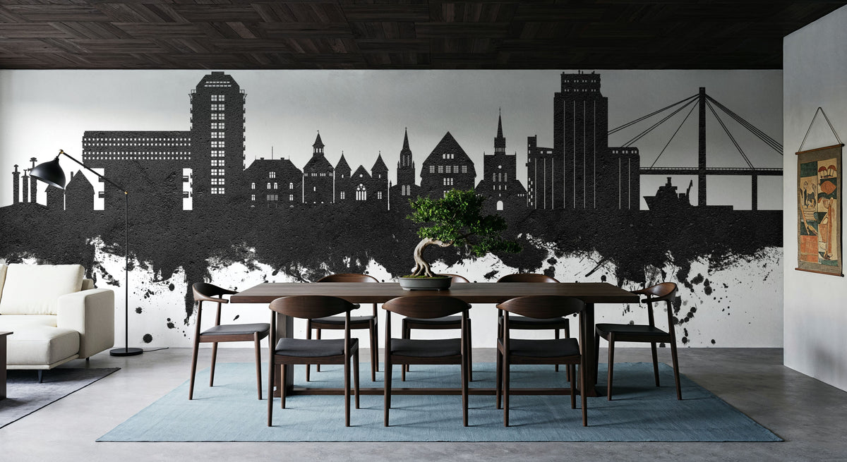 Stavanger Norway Skyline Black & White Mural Wallpaper - room preview 05