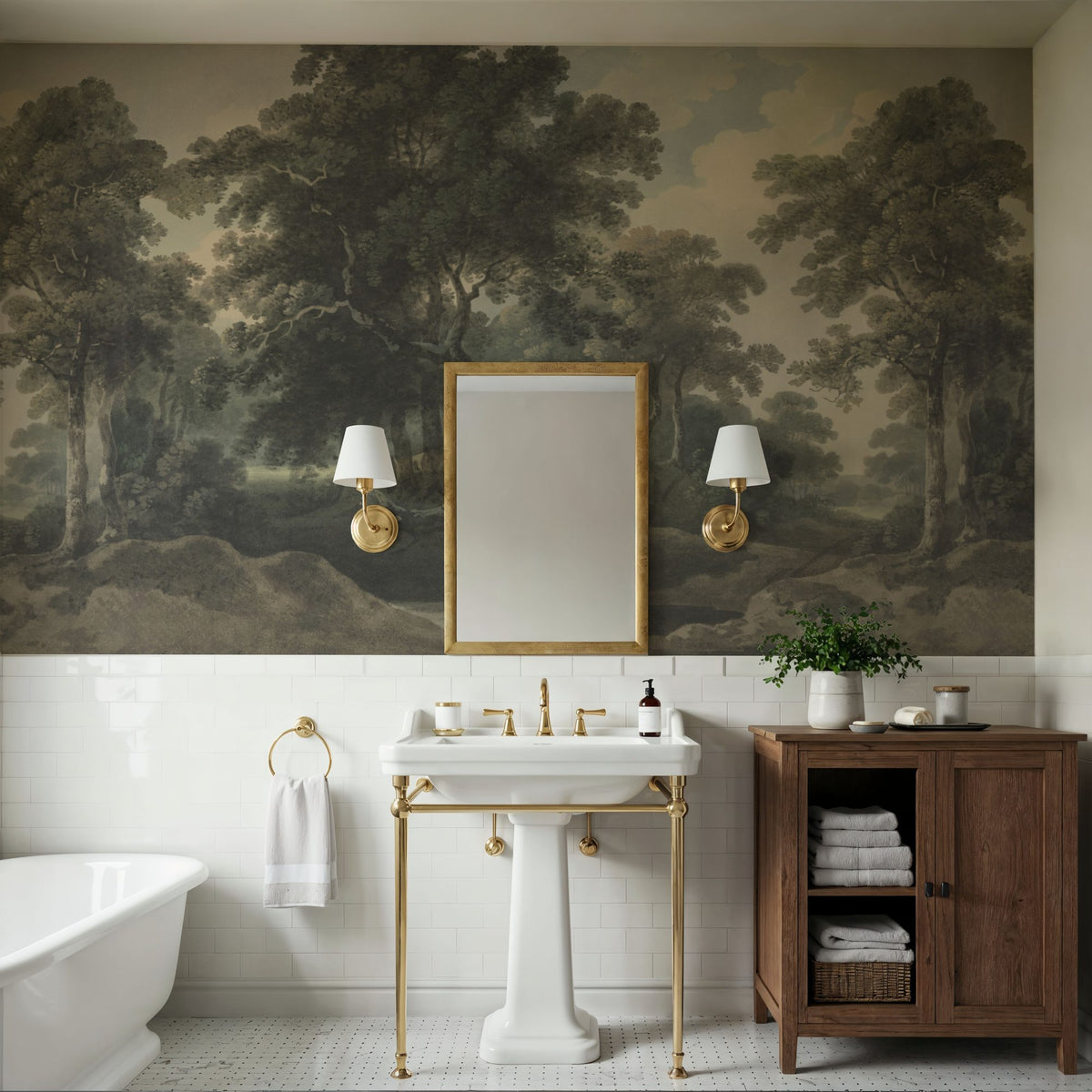 Historic Lands, Vintage Green Mural Wallpaper - room preview 05