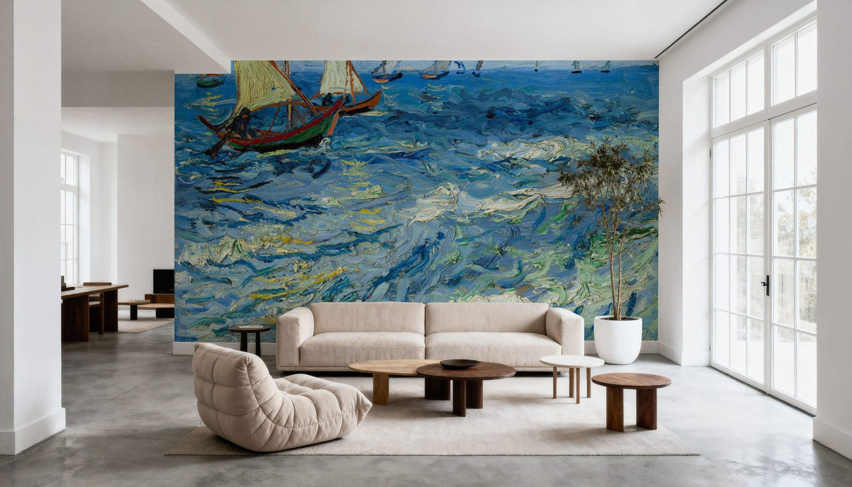 Seascape At Saintes-Maries Mural Wallpaper - Blue Tone - room preview 05