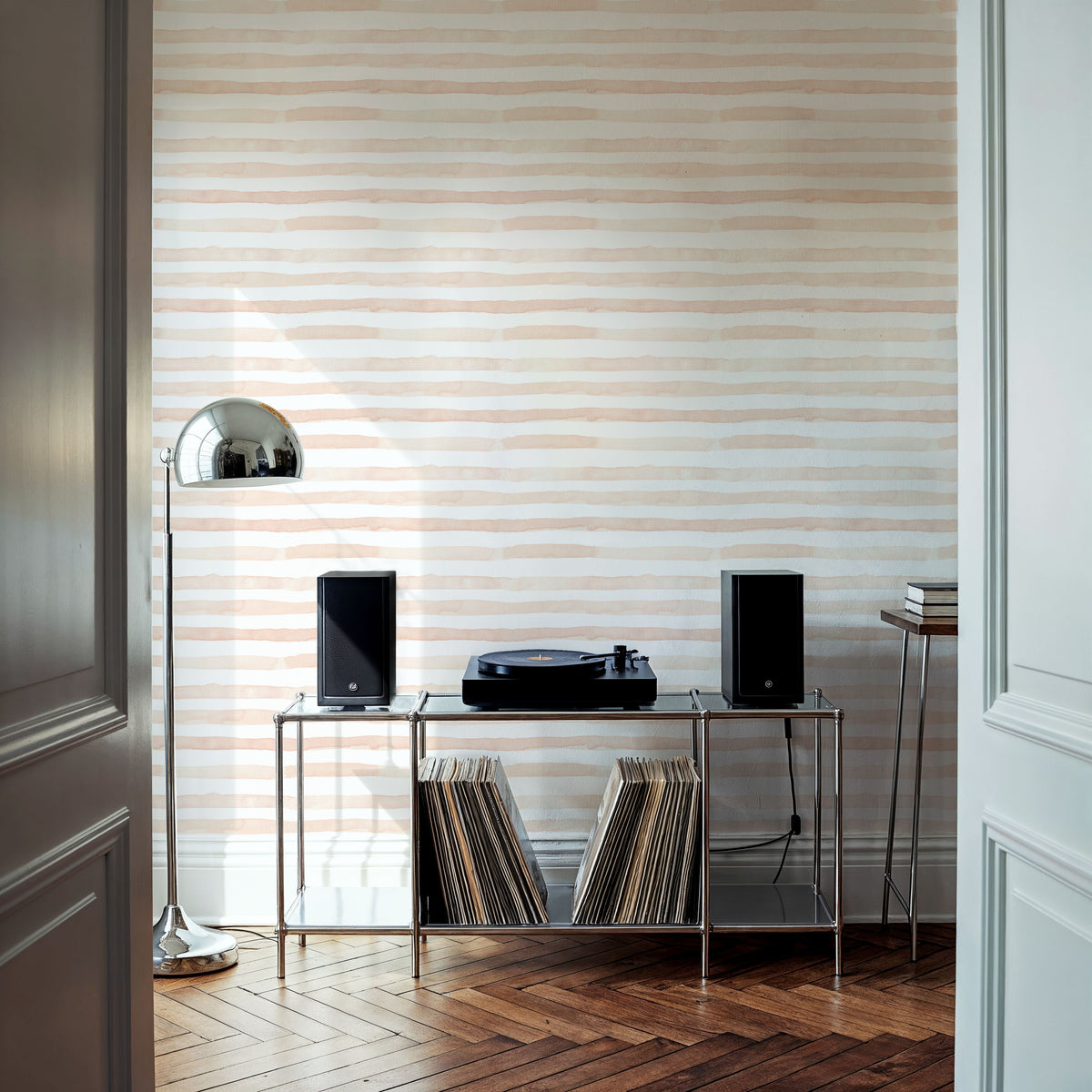 Watercolor Stripes Peach Mural Wallpaper - room preview 05