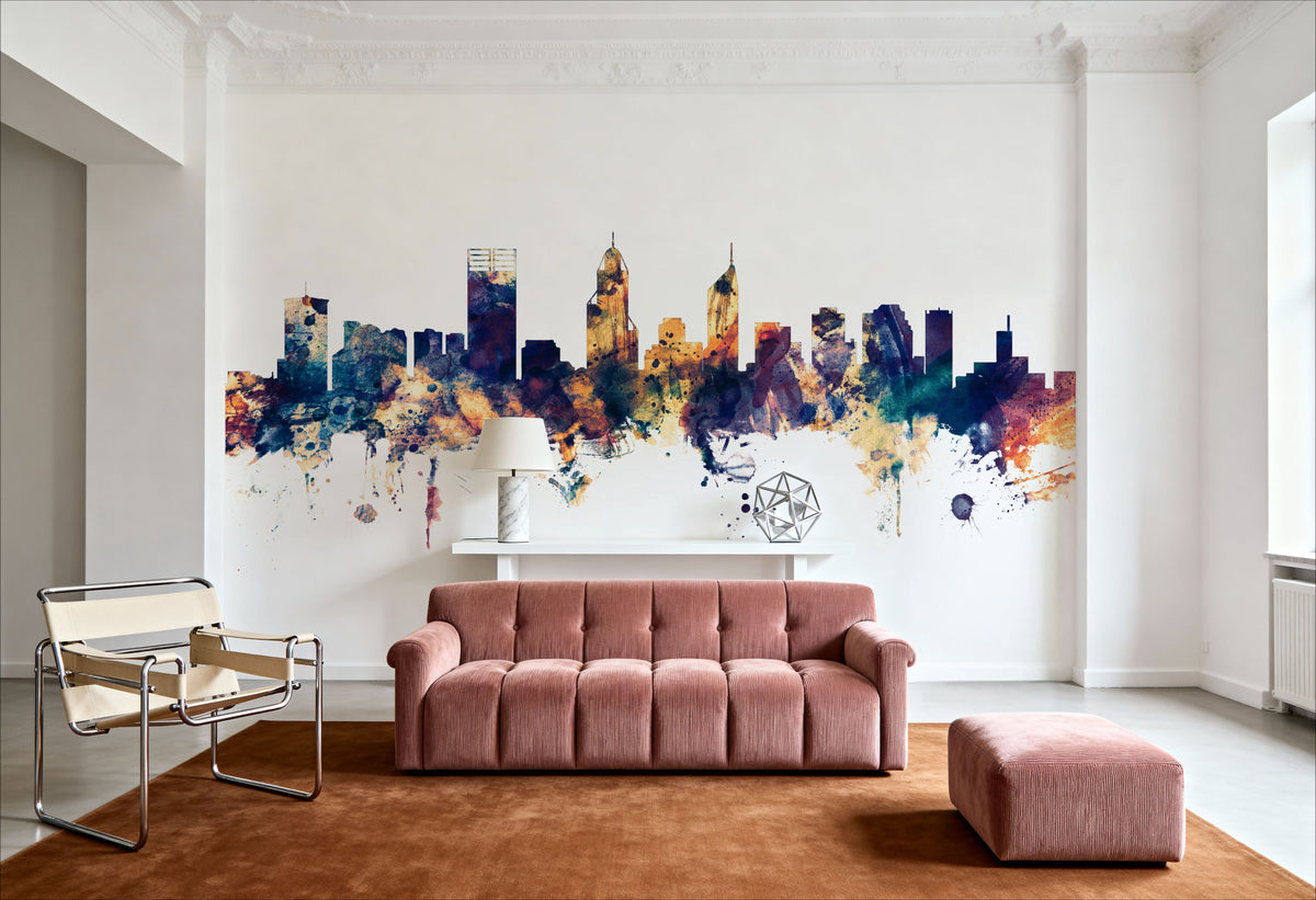 Perth Australia Skyline Blue & Bronze Mural Wallpaper - room preview 05