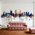 Perth Australia Skyline Blue & Bronze Mural Wallpaper - room preview 05