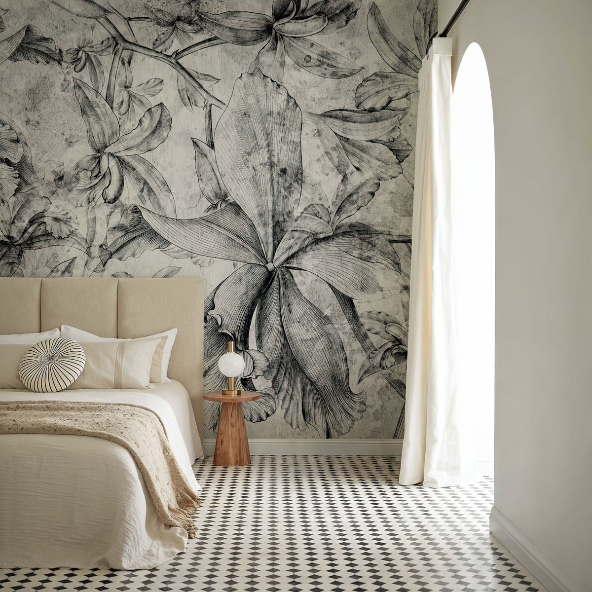 Orchids Sketch Mural Wallpaper - Neutral Tone - room preview 05