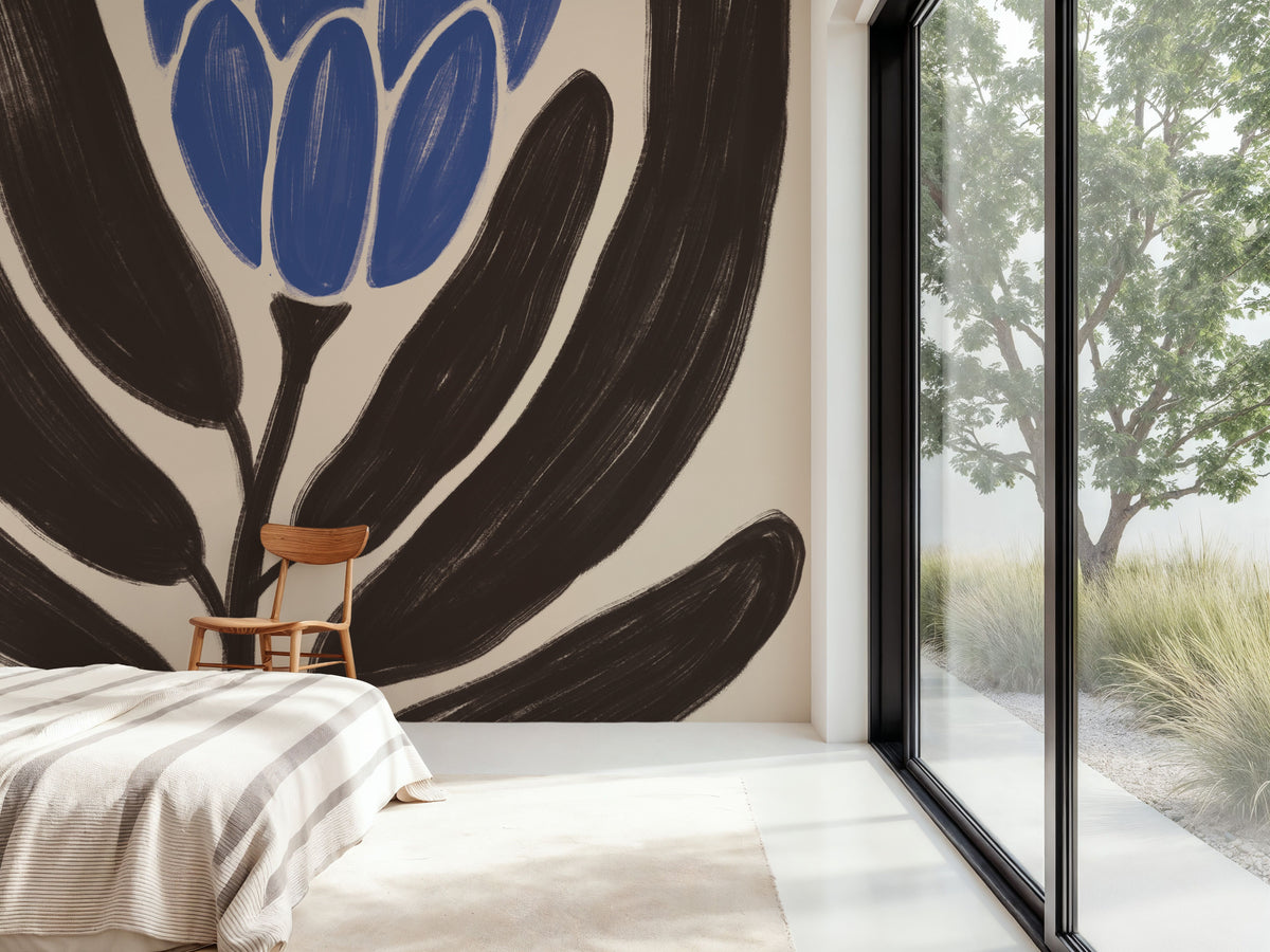 Simple Flowers I Blue Mural Wallpaper - room preview 05
