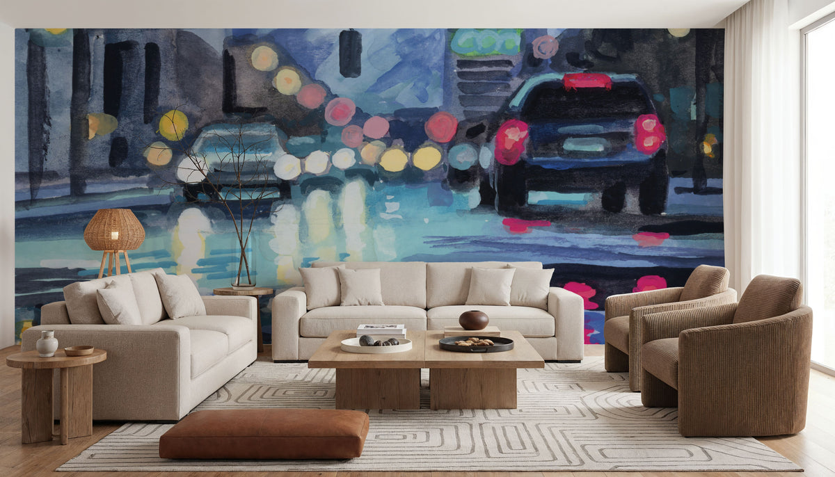 Rainy Road Late Afternoon Mural Wallpaper - room preview 05