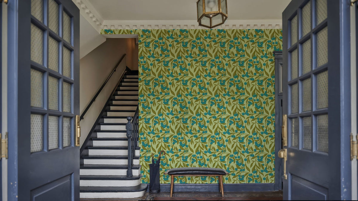 Autumn Berries, Blue Mural Wallpaper - room preview 05
