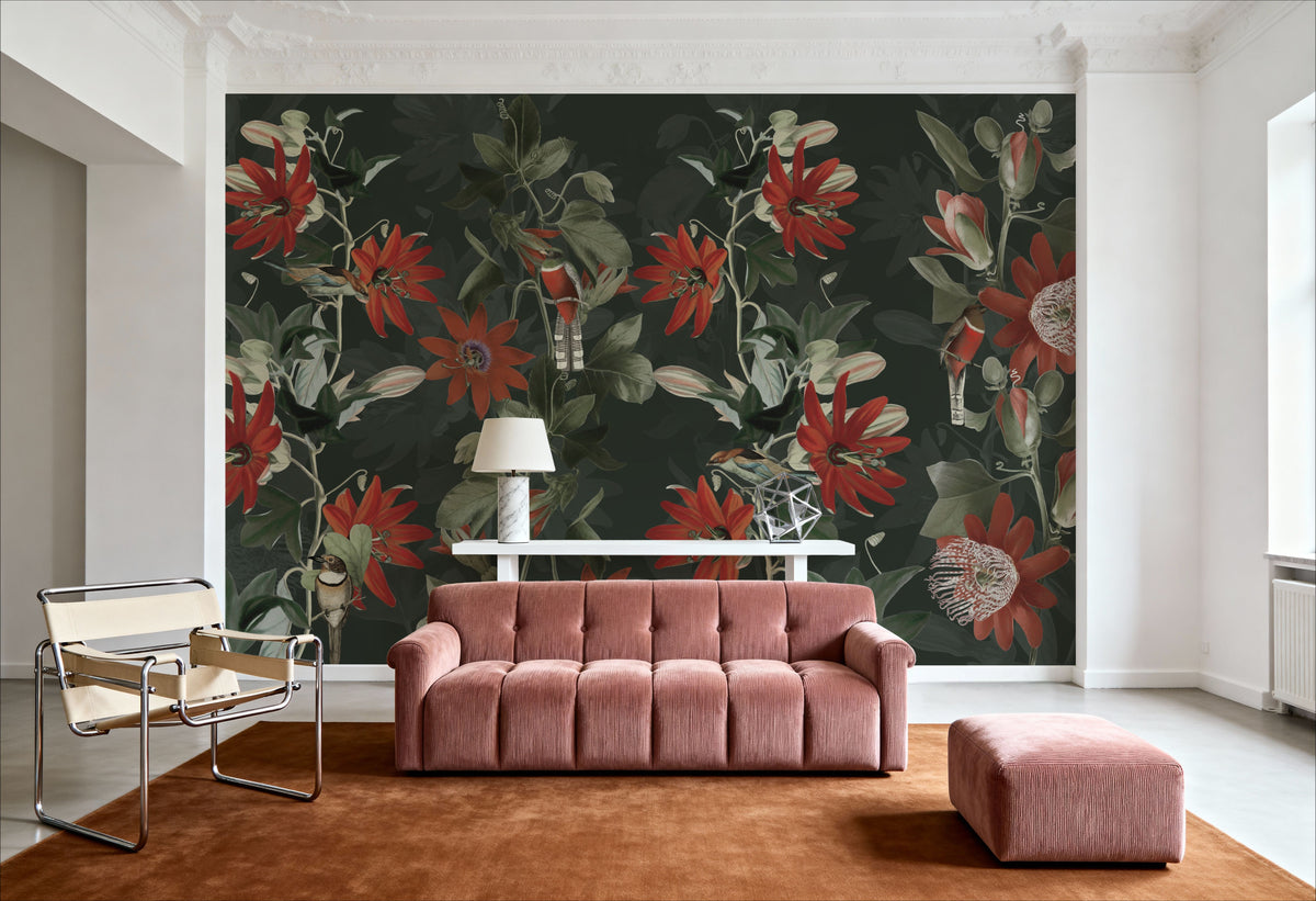 Contemporary Clematis Mural Wallpaper - Neutral Tone - room preview 05