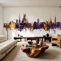 Worcester England Skyline Purple & Gold Mural Wallpaper - room preview 05